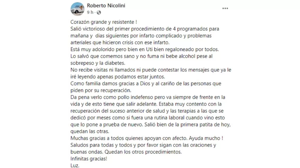 Esposa De Roberto Nicolini Actualiza Estado De Salud